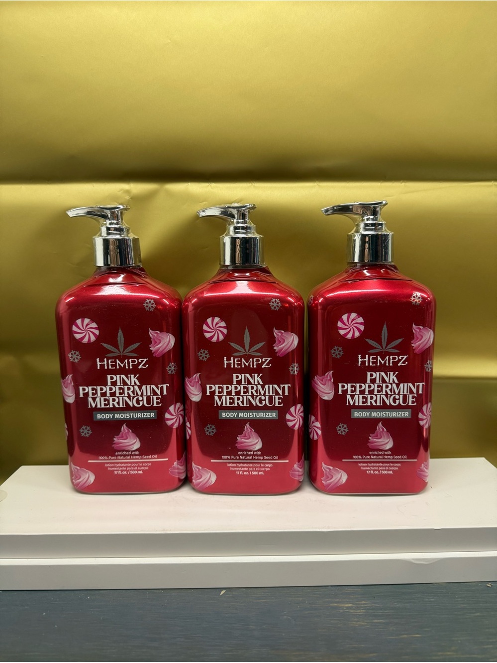 Hempz NEW Pink Peppermint Meringue Body Moisturizer 17 oz. Large bottle X 3